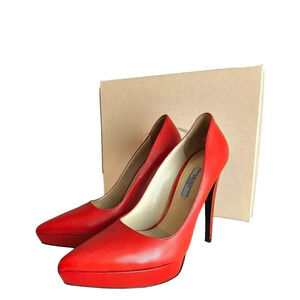 Prada Capretto Platform Pumps Red‎ Size 38.5